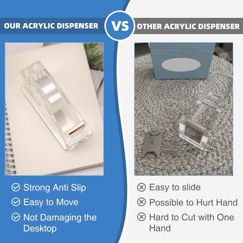 JEFURE 2 Pcs Transparent Acrylic Tape Dispenser, Non-Skid Tape Cutter Holder, Clear Tape Dispensers Bulk for Desk, Office, Home, School - Image 4